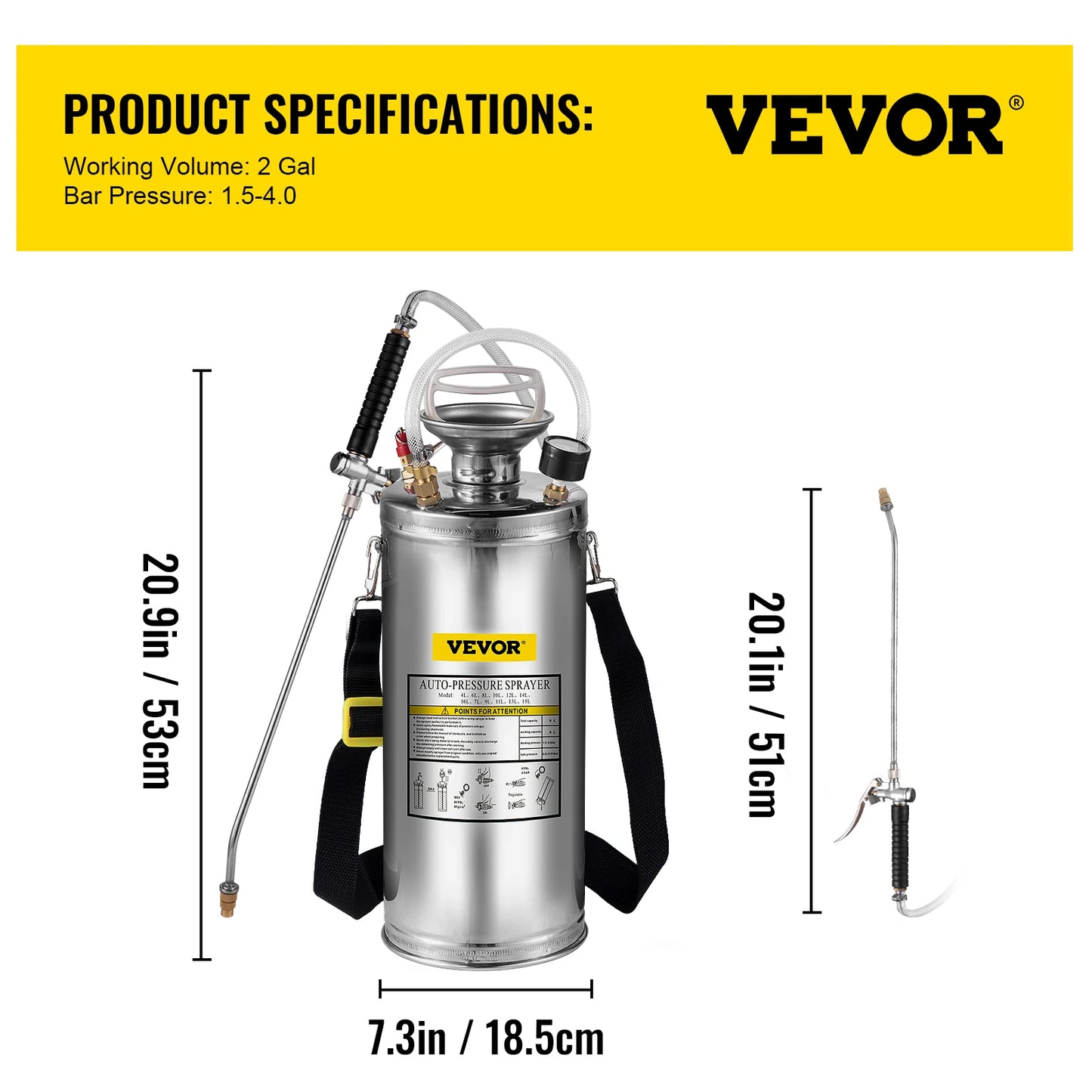 Hand Pump Sprayer Stainless Steel Atomizer For Garden Watering And Cleaning