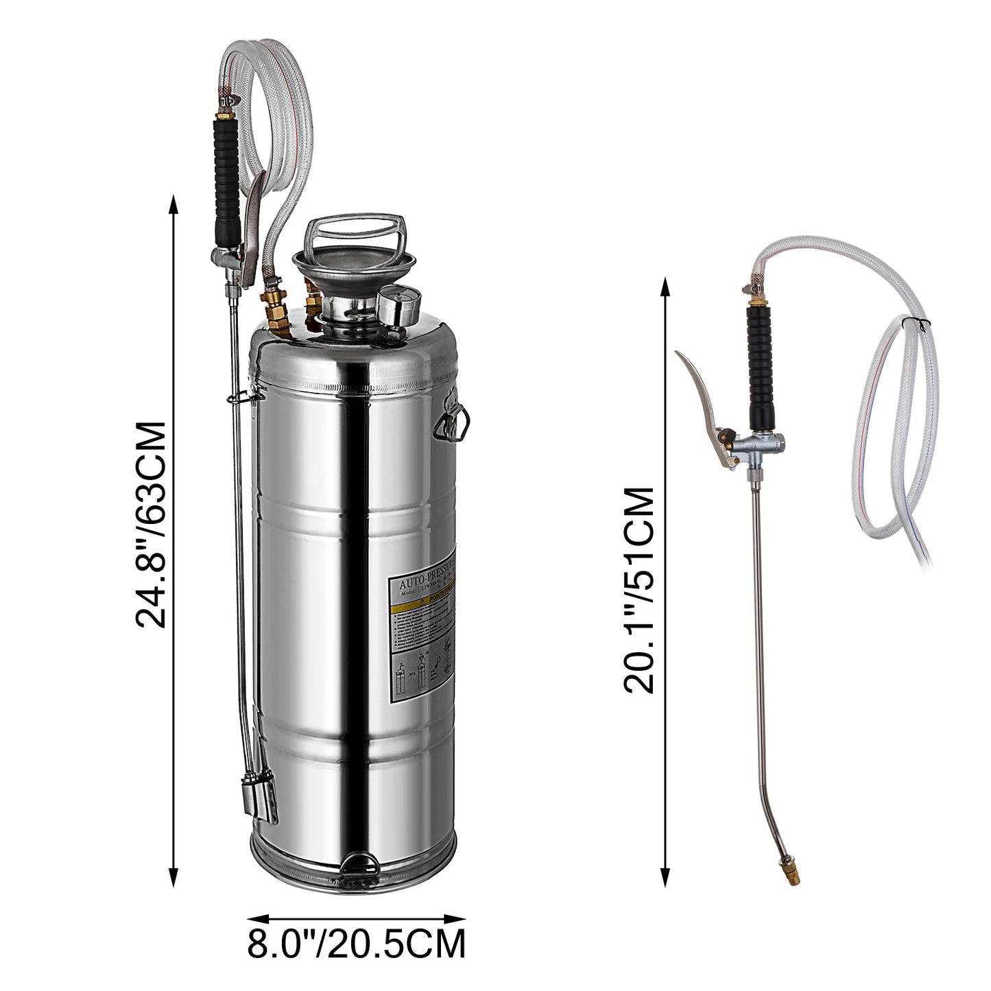 SucceBuy 4 To 12L Hand Powered Stainless Steel Garden Sprayer