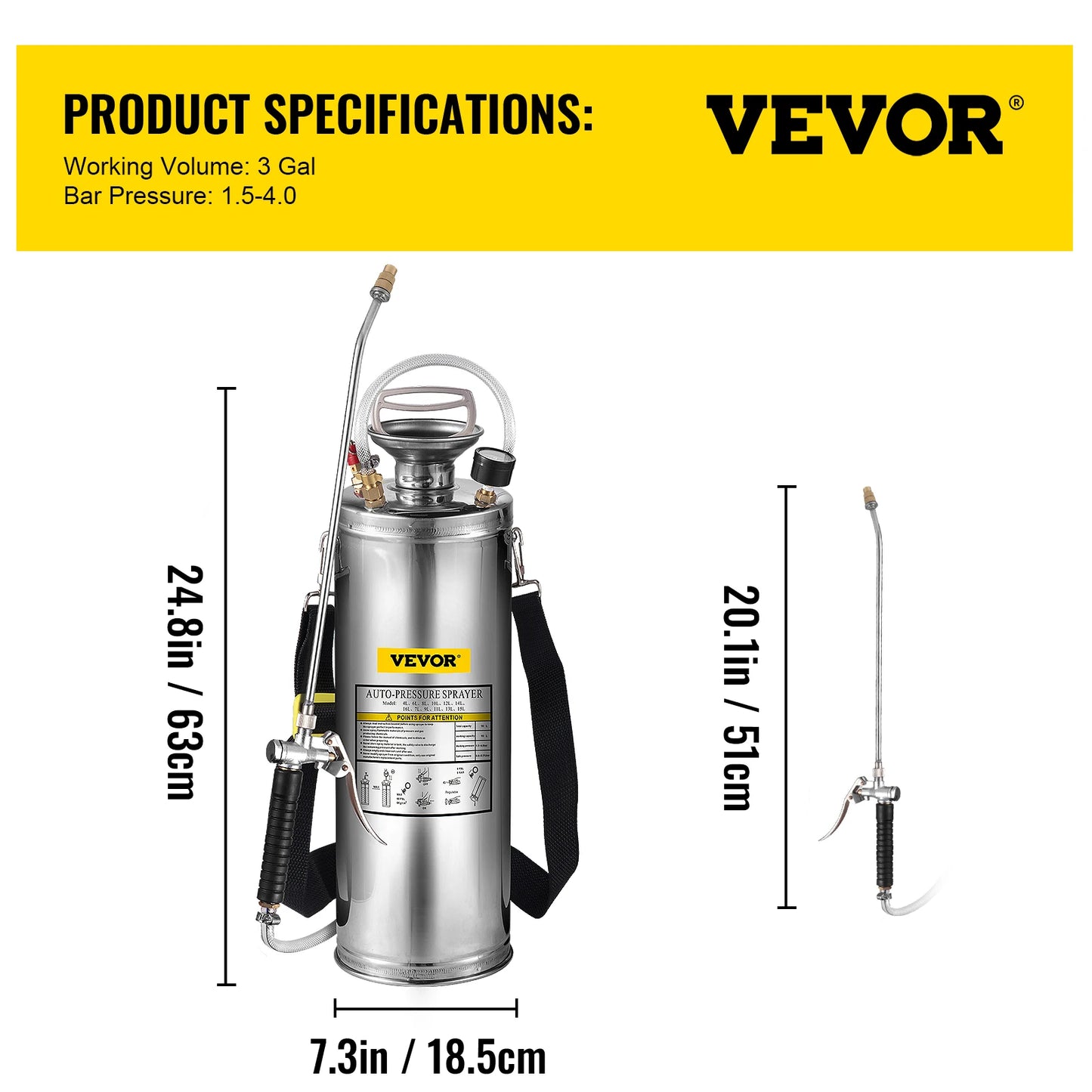 VEVOR Hand Powered Stainless Steel Sprayer For Garden And Home Cleaning