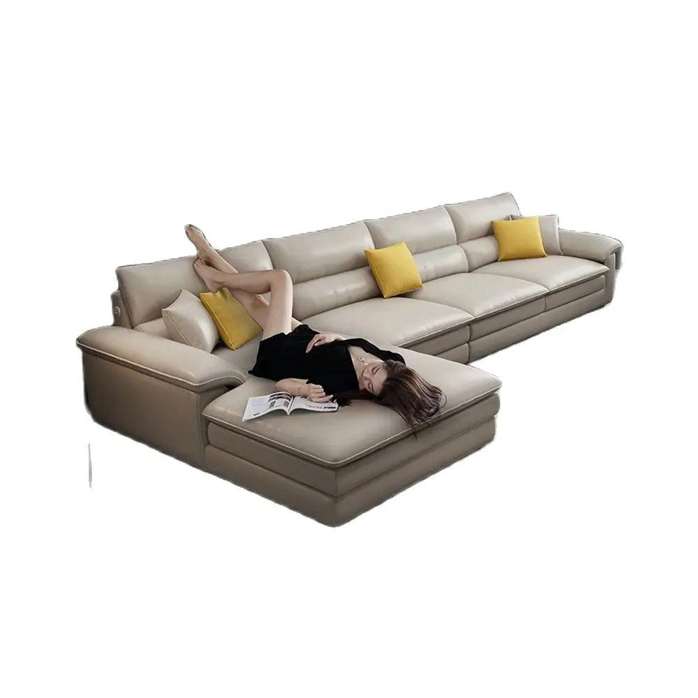 MANBAS Nordic Italian Genuine Leather L-Shaped Sectional Sofa