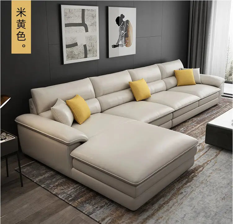 MANBAS Nordic Italian Genuine Leather L-Shaped Sectional Sofa