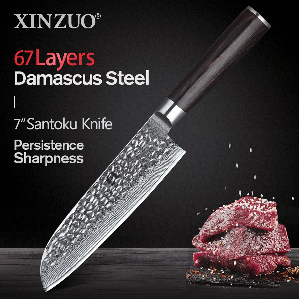 XINZUO Damascus Stainless Kitchen Knife Set Santoku Nakiri