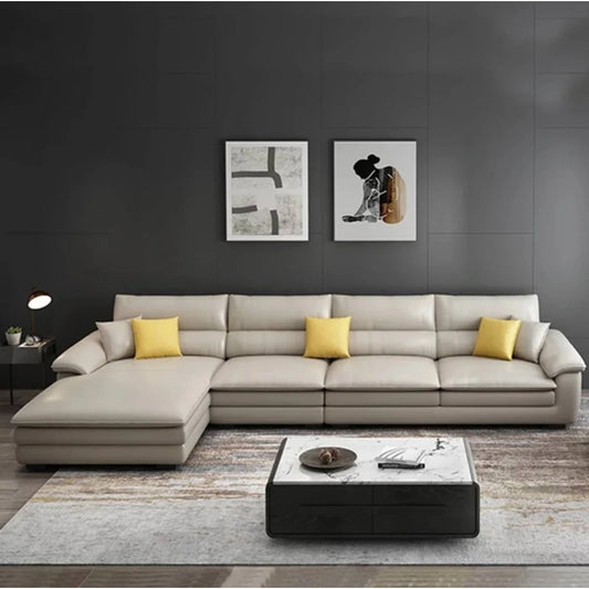 MANBAS Nordic Italian Genuine Leather L-Shaped Sectional Sofa