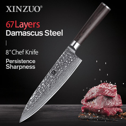 XINZUO Damascus Stainless Kitchen Knife Set Santoku Nakiri