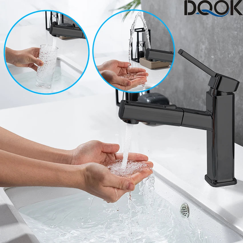 DQOK Pullout Basin Faucet Modern Washbasin Mixer Hot Cold