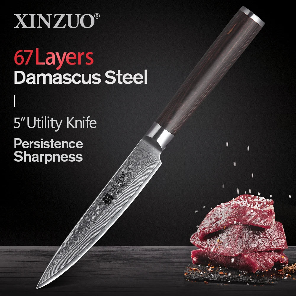 XINZUO Damascus Stainless Kitchen Knife Set Santoku Nakiri