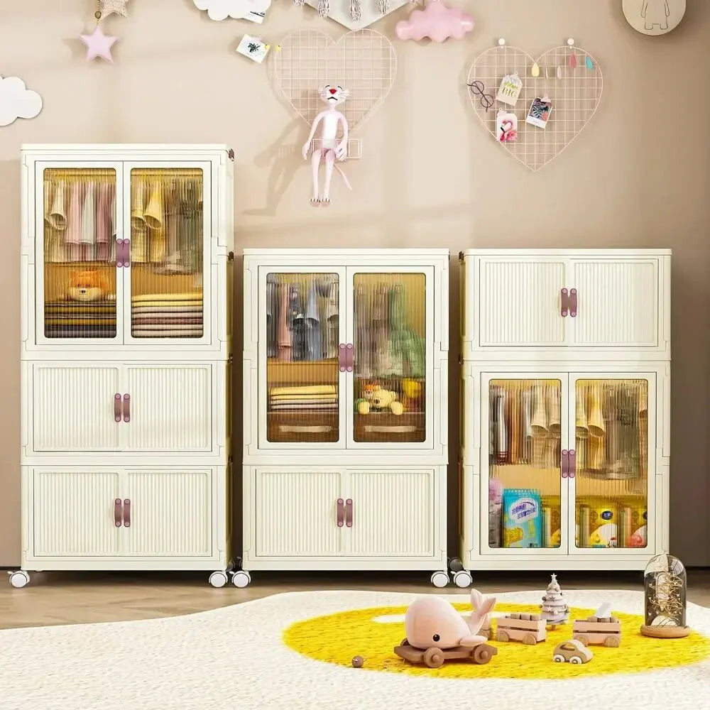 Foldable Wardrobe Cabinet With Wheels 2 Layer Clothing Storage Closet Organizer For Home Office Books And Clothes