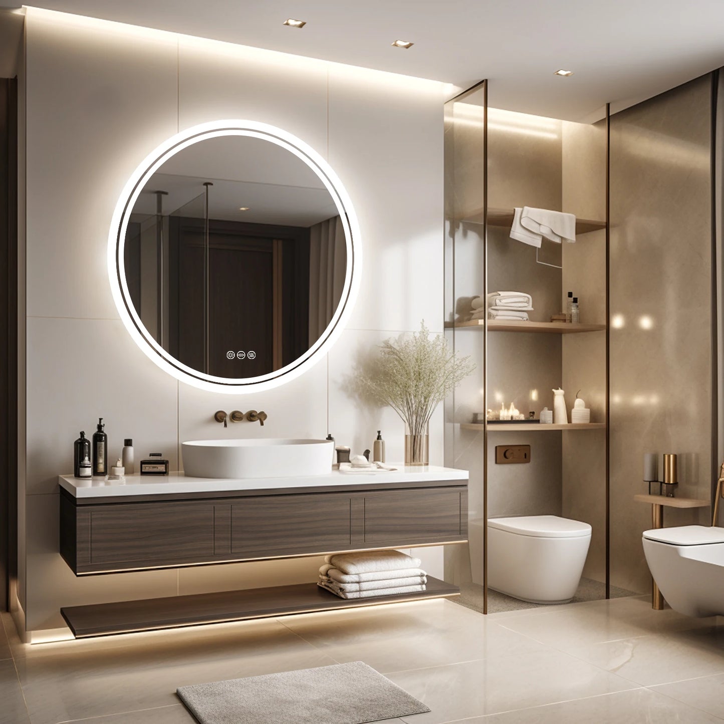 Wisfor Circular LED Backlit Bathroom Mirror IP65 Dimmable