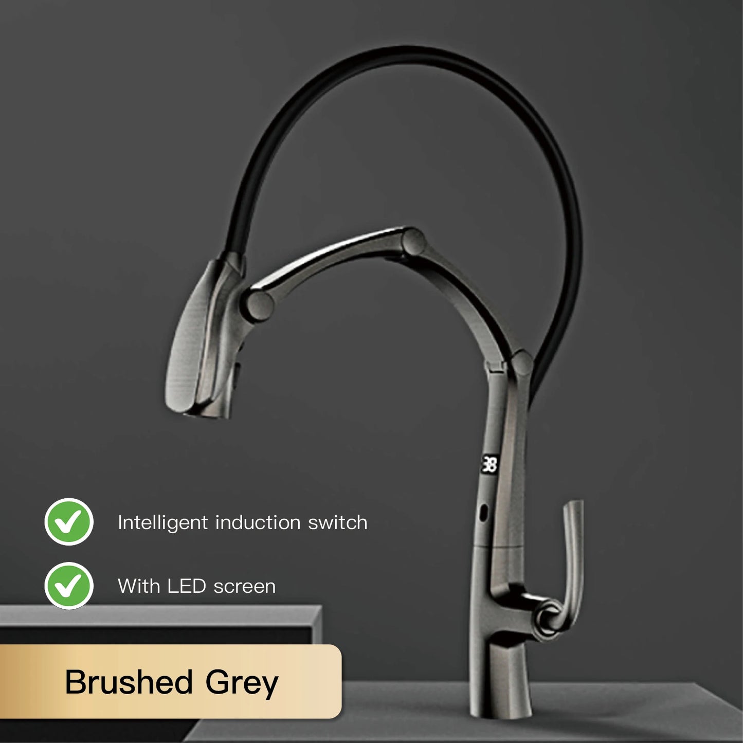 Luxury brass gun gray kitchen faucet Digital display Intelligent induction magnetic suction Pull-Out design Cold & hot sink Tap
