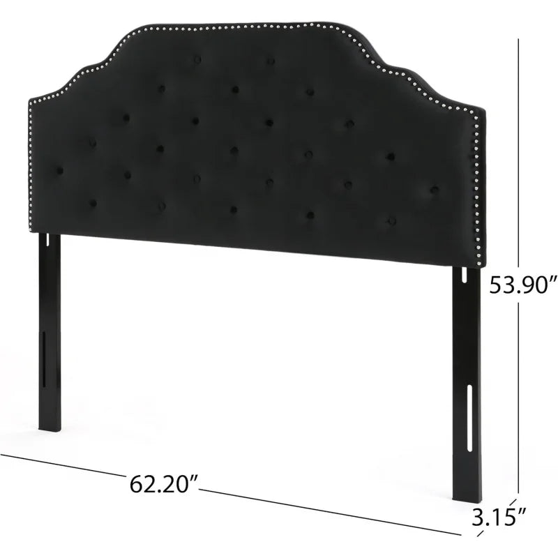 (UUX) Home Silas Velvet Headboard, Queen / Full,  Black UZ