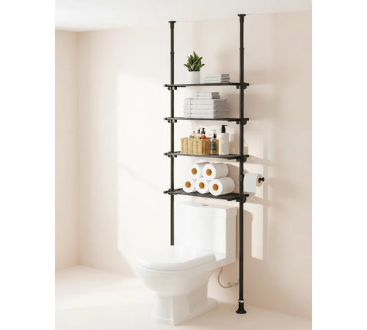 Over Toilet Storage Shelf 4 Tier Bathroom Organizer Tension Mount