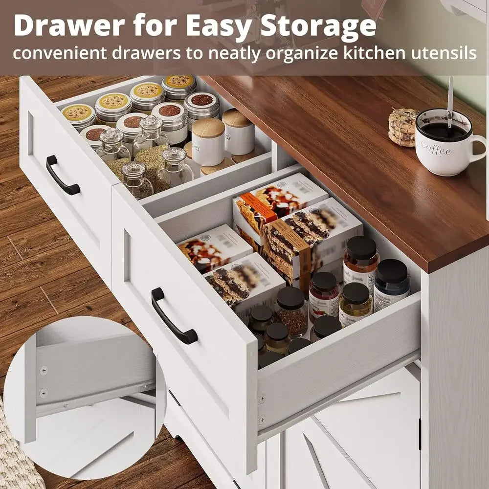 Kitchen Pantry Storage Cabinet With Microwave Stand And Trash Can