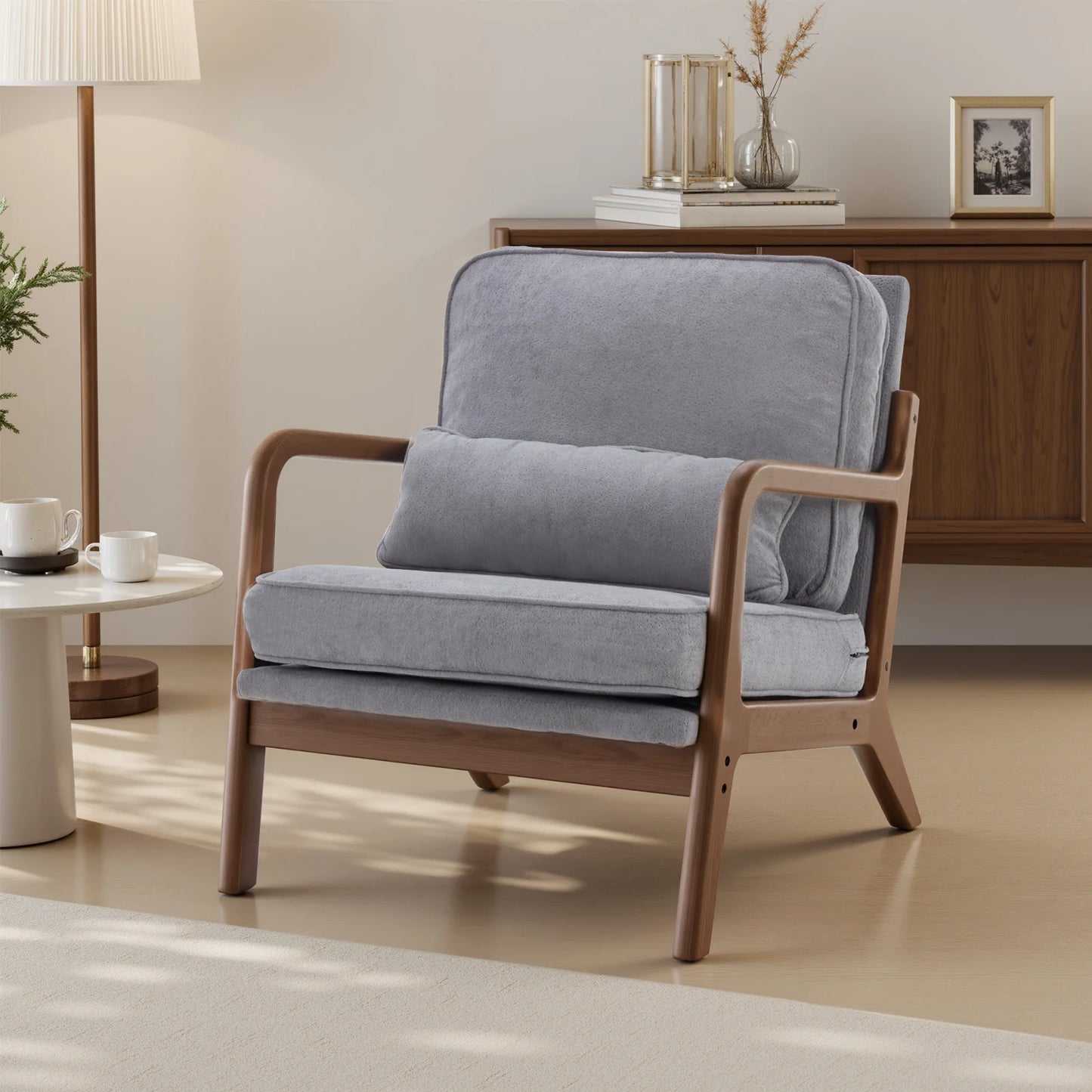 JHK Mid Century Modern Armchair With Solid Wood Frame And Cushioned Armrests
