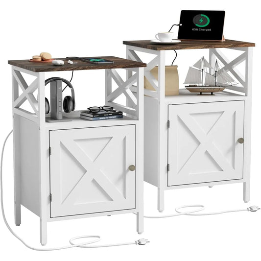 End Table Set of 2 With Charging Station USB Ports