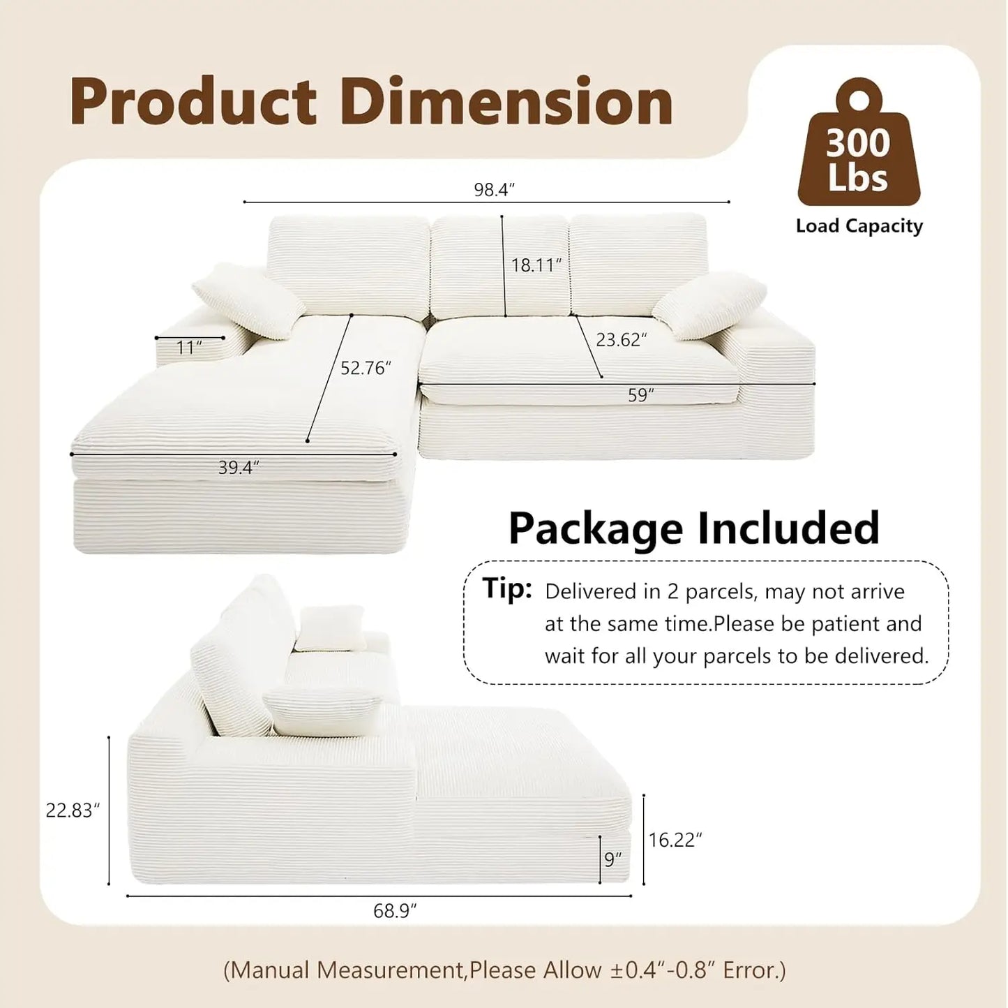 Cloud Modular Corduroy Sectional Sofa With Chaise LShaped