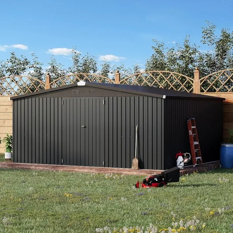 POPULAR Shed 14' X 12' Storage Shed, Outdoor Metal Storage Sheds & Outdoor Storage 12x14 With Lockable Doors, Large Steel Yard S