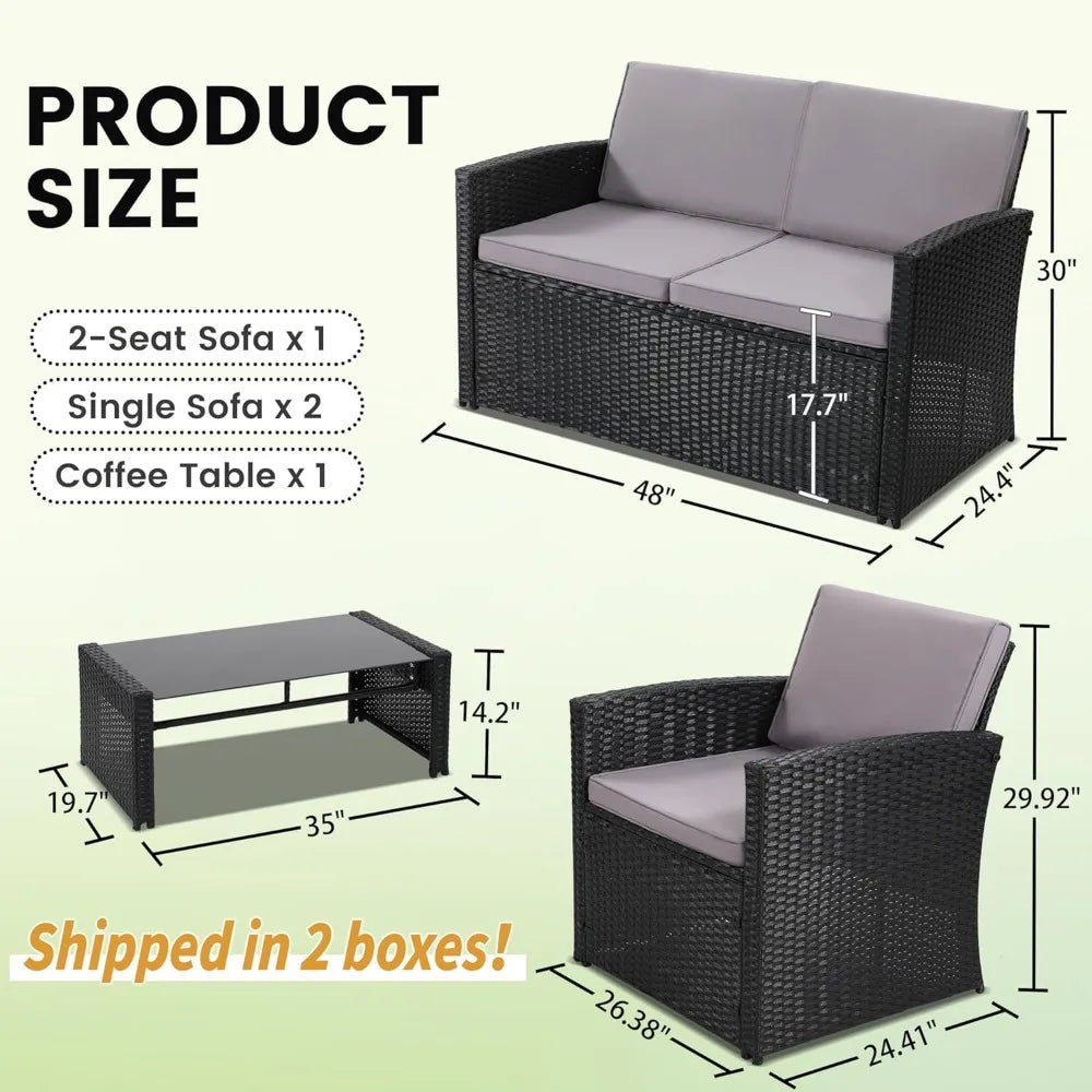 RBXCH Outdoor Patio Conversation Set Wicker Furniture
