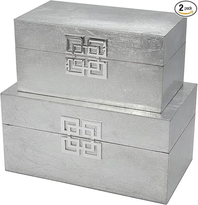 Classic Geometric Wood Storage Boxes With Hinged Lid