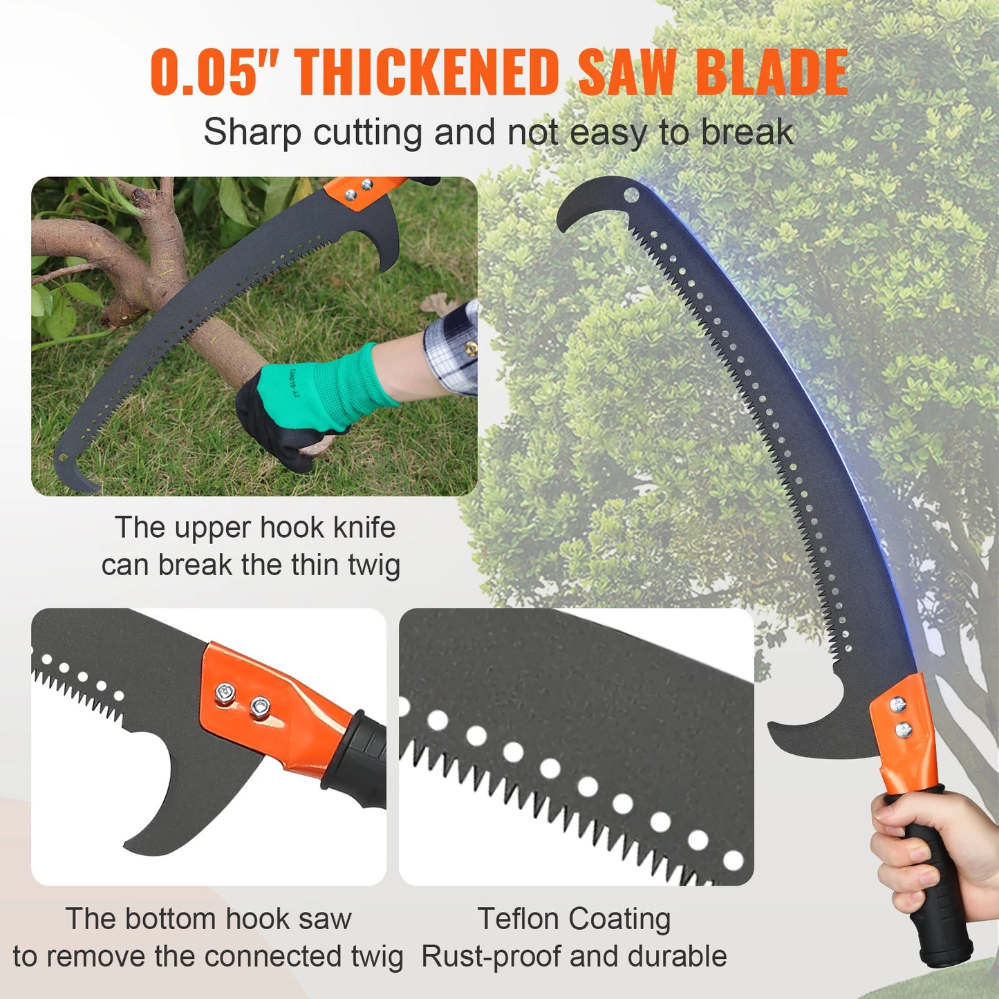 Extendable Pole Saw Pruner With Sharp Steel Blade For Branches