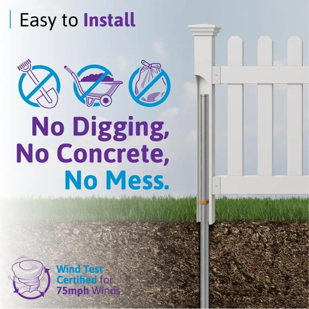 HOME.3ft H x 6ft W (1 Panel + 1 Post) No Dig Zippity Newport Fence Kit, White Vinyl Picket Fence