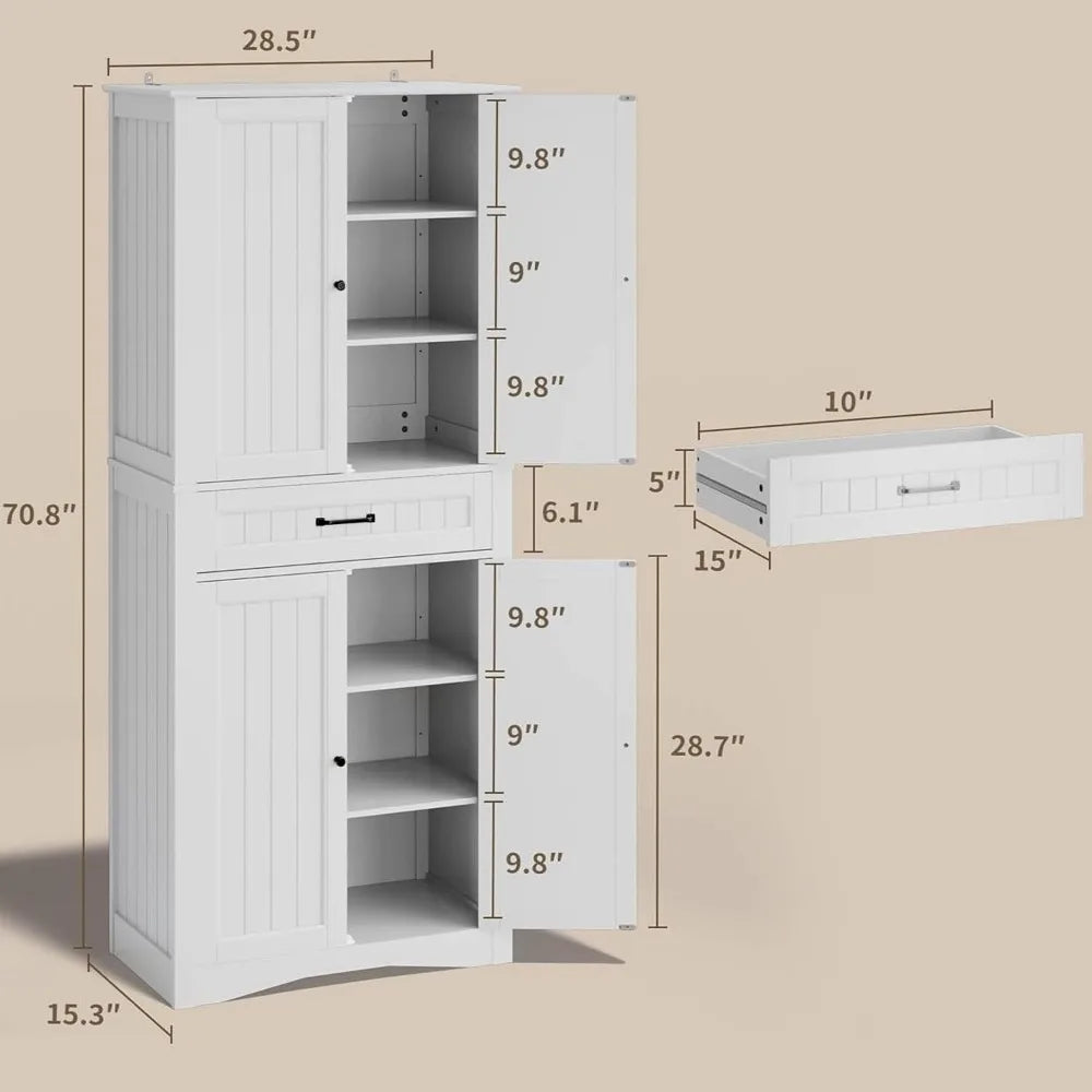 ZHUXIANG Freestanding Kitchen Pantry Cabinet With 4 Doors And Adjustable