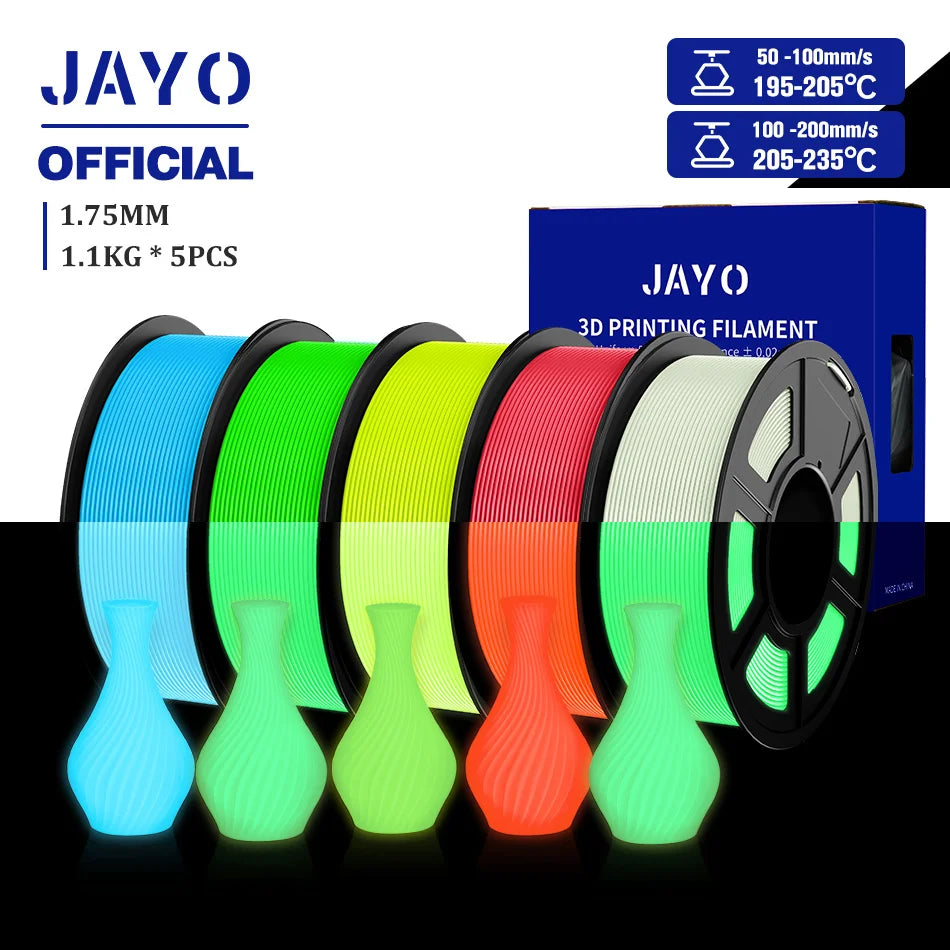 JAYO PLA Filament 1.75mm Glow in the Dark PETG 3D Printer Filament 1.1KG Neatly Wound Luminous 3D Printing Material For FDM