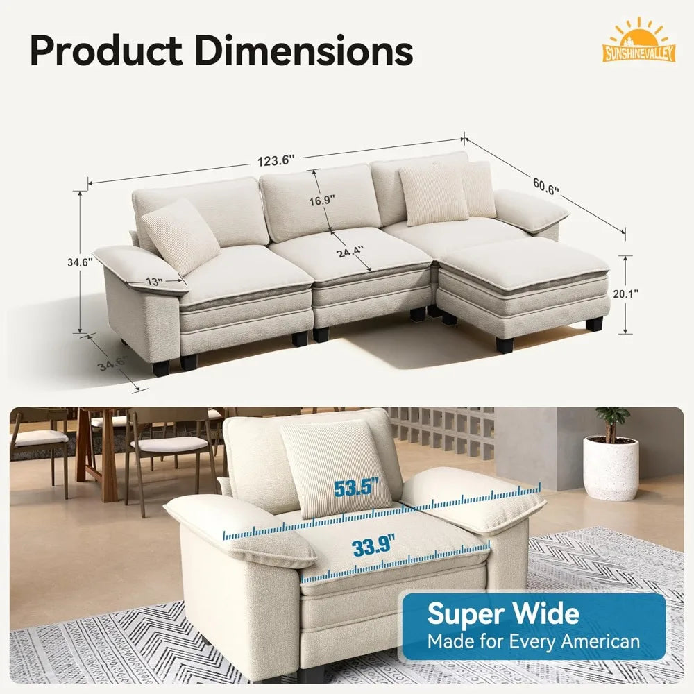 XIAOLANG L Shaped Modular Cloud Couch Upholstered Sectional