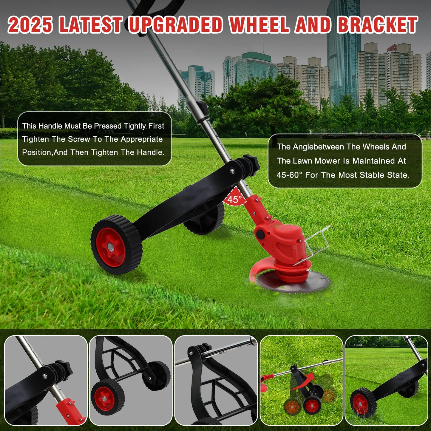 21V Cordless Weed Wacker Trimmer With Wheel 3 In 1 Brush Cutter