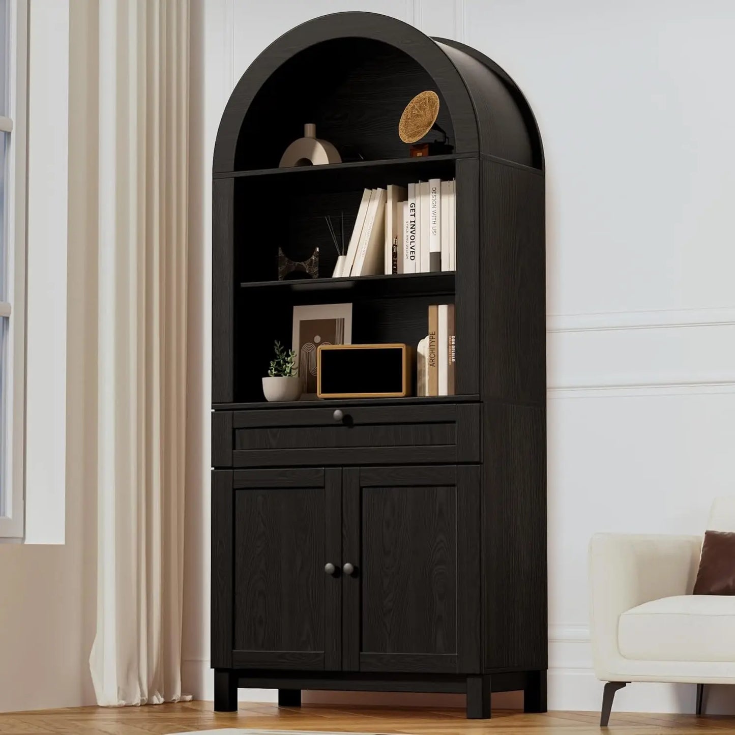 Chengwei Arched Pantry Cabinet Engineered Wood With Smooth Gliding Drawers