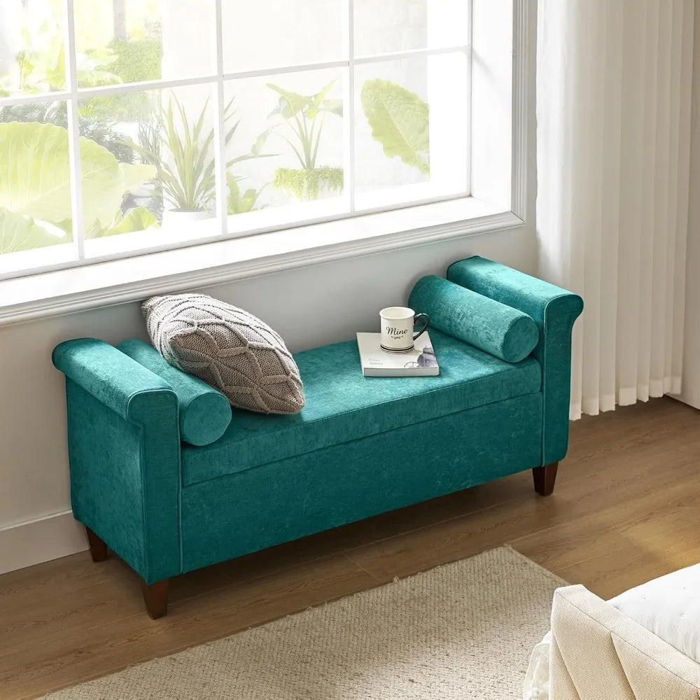 Storage Bench Upholstered End Of Bed Solid Wood Legs