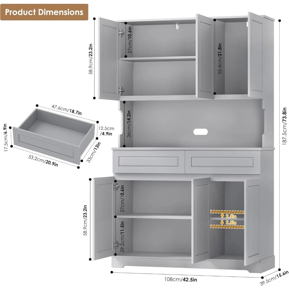Multi Functional Kitchen Pantry Cabinet With Six Doors And Drawers