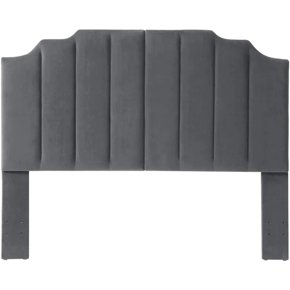 Modern Vertical Channel Design Velvet Tufted Queen Headboard, Dark Gray, California Queen/Full Size