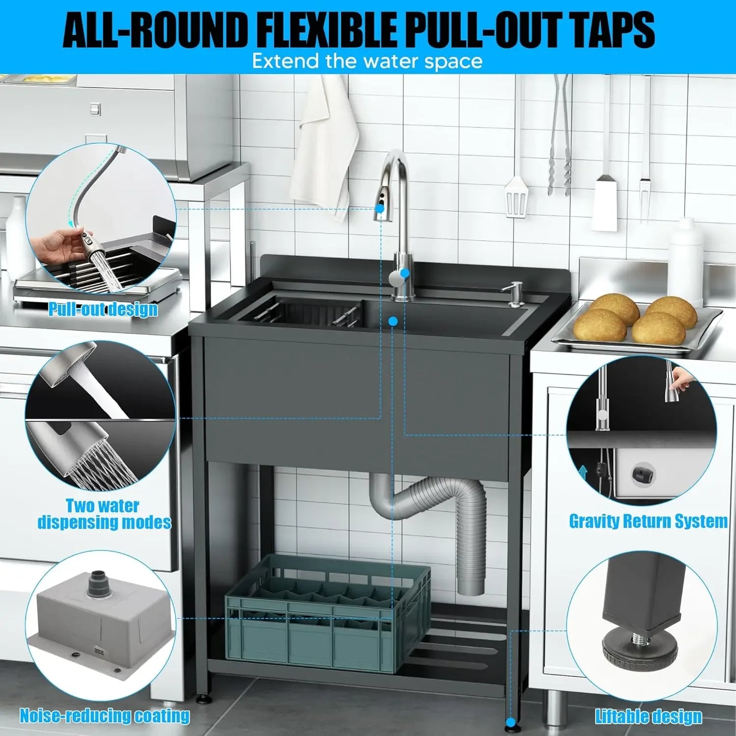 [Hot Deal, Limited Time Offer!]Stainless Steel Utility Sink, 30.8" × 22" × 39.5"Freestanding Sink with Cold and Hot Water Faucet