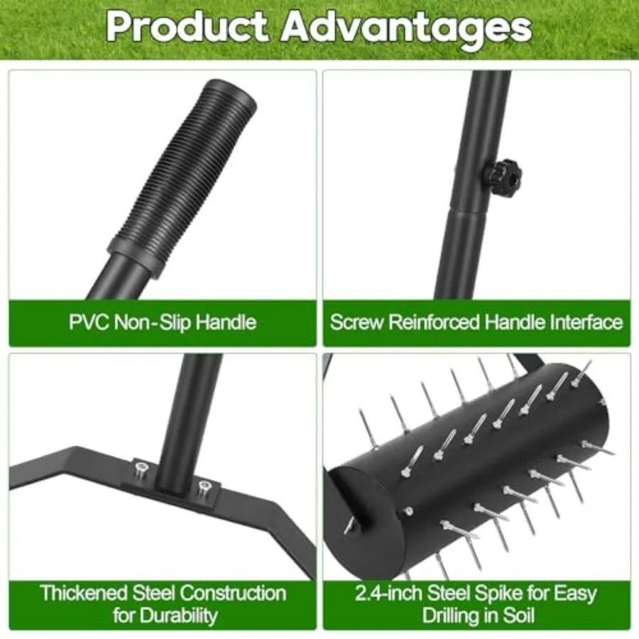 Rolling Lawn Aerator Tool With Heavy Duty Spikes For Lawns