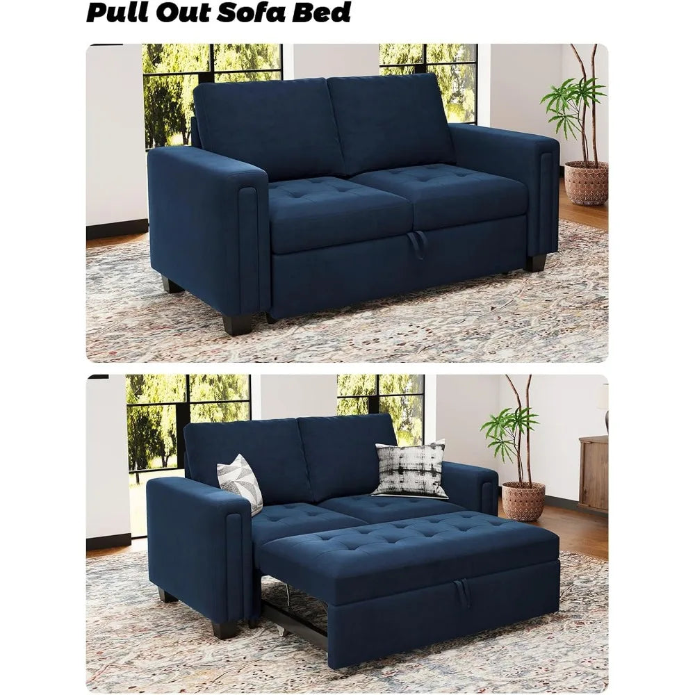 Modular Sectional Sleeper Sofa with Pull Out Couch Bed Modular Sleeper Loveseat Sectional Sofa Velvet Fabric for Living Room Ap