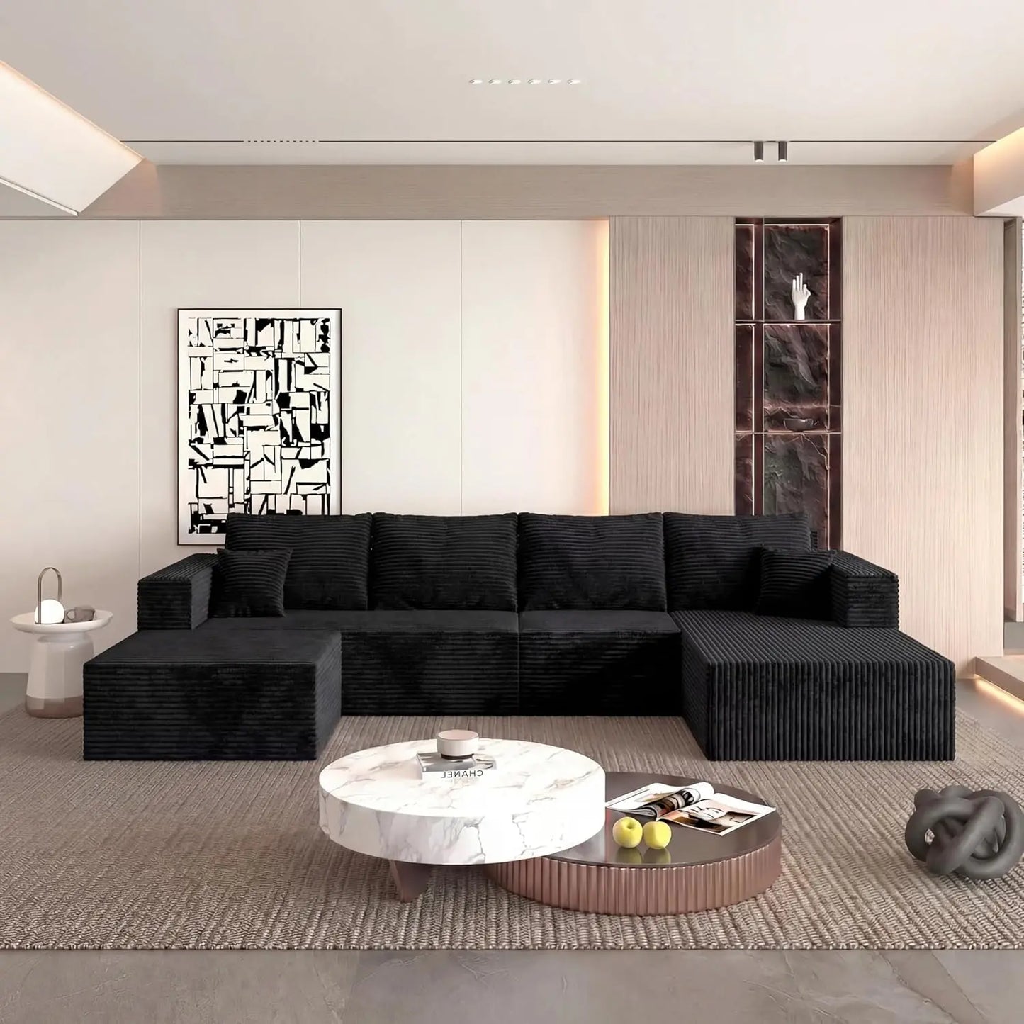 XIAOLANG Modern U Shaped Corduroy Sectional Sofa With Plush Comfort