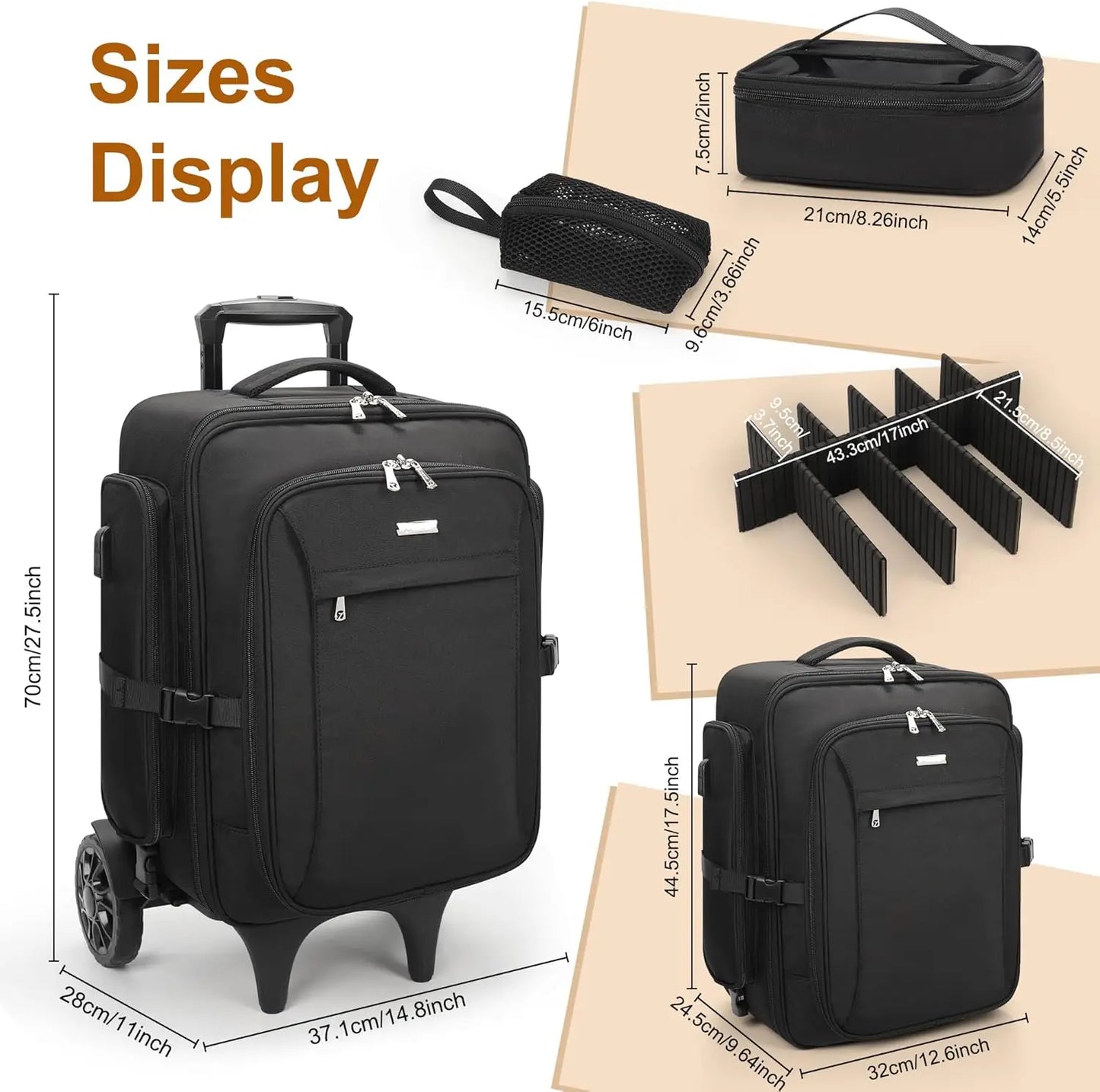 Rolling Makeup Case with 4 Small Makeup Bags, Large Make Up Travel Organizer with 2 big Wheels, Professional Lockable