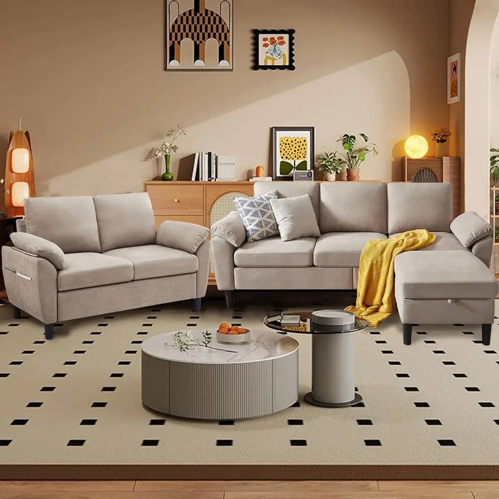 DAFIFY Modern L-Shaped Couch with Reversible Chaise and Loveseat