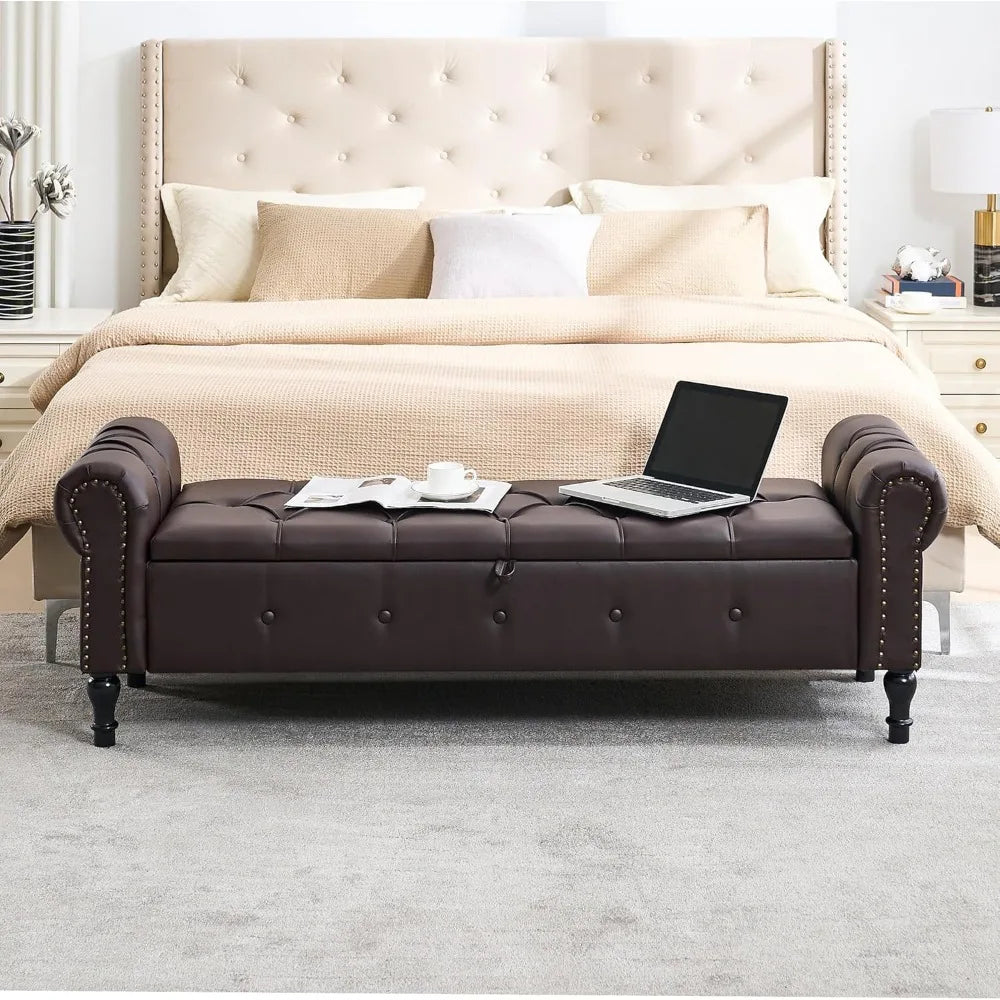 Storage Bench for Bedroom Faux Leather End of Bed Bench