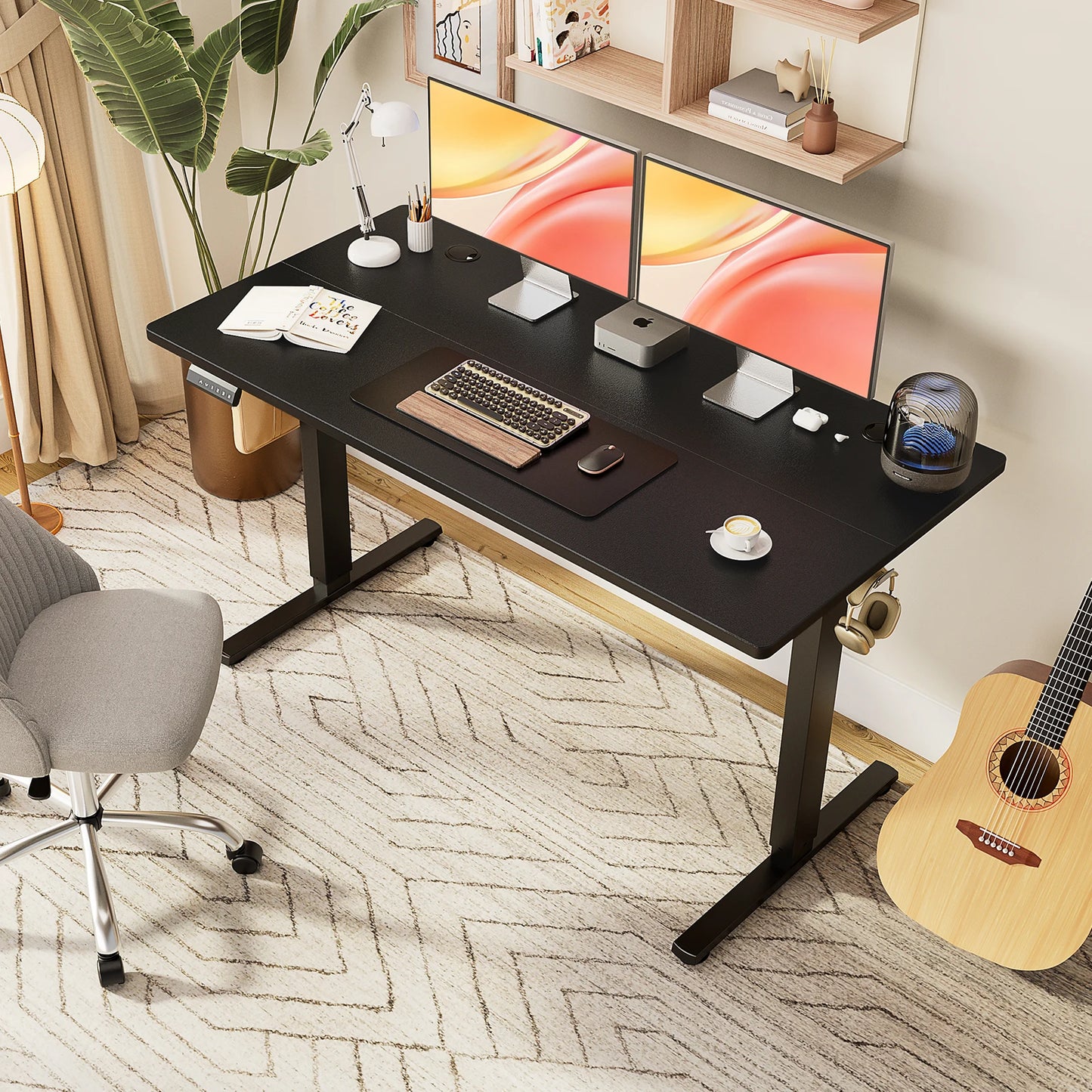 JHK Electric Height Adjustable Standing Desk For Home Office Ergonomic Computer Workstation With Metal Frame