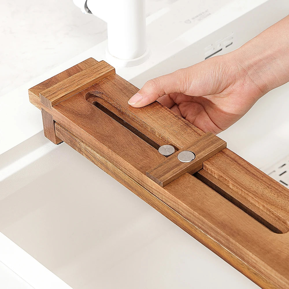 XINZUO Acacia Wood Whetstone Base Holder Adjustable Telescopic Solid Knife Sharpening Block for Kitchen Knives