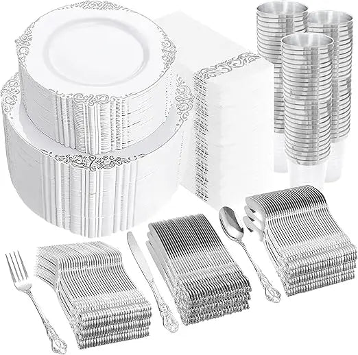 XMSJ Plastic Dinnerware Set 700Pcs For Wedding and Party