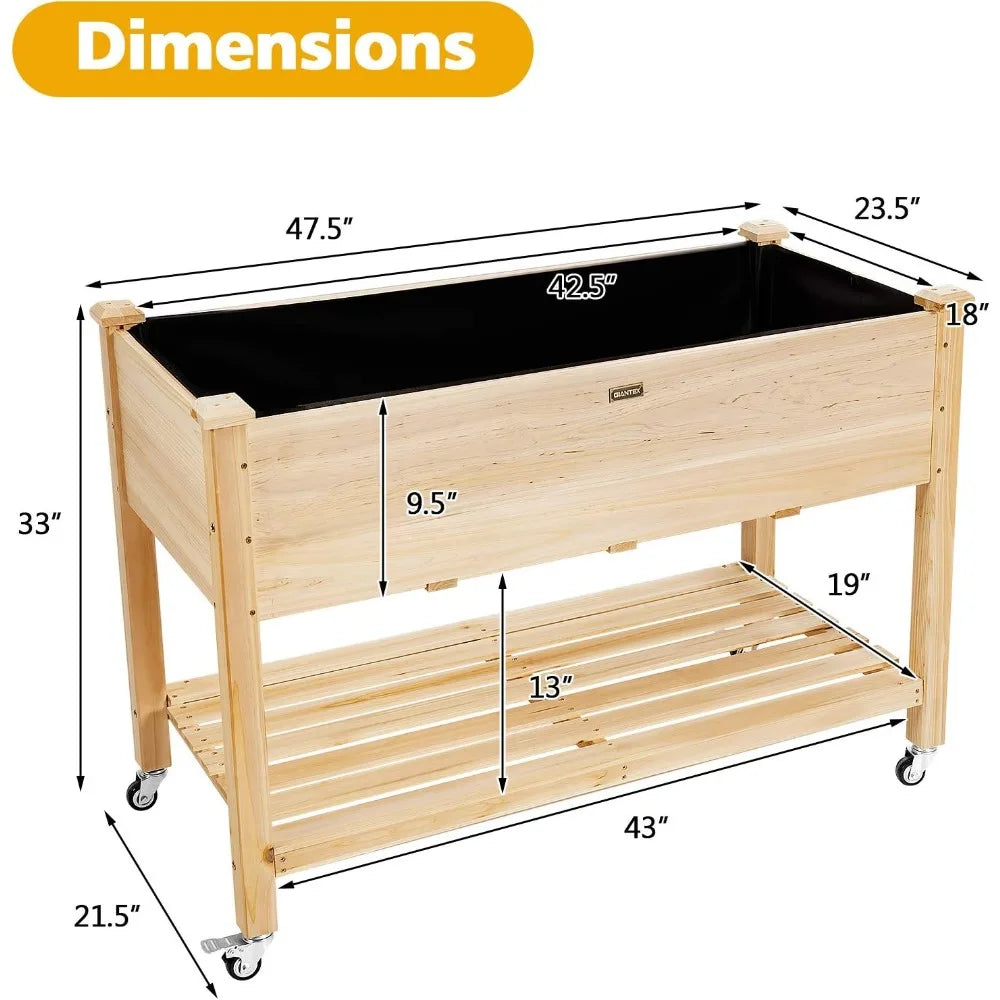 Raised Garden Bed on Wheels Planter Box with Drain Holes