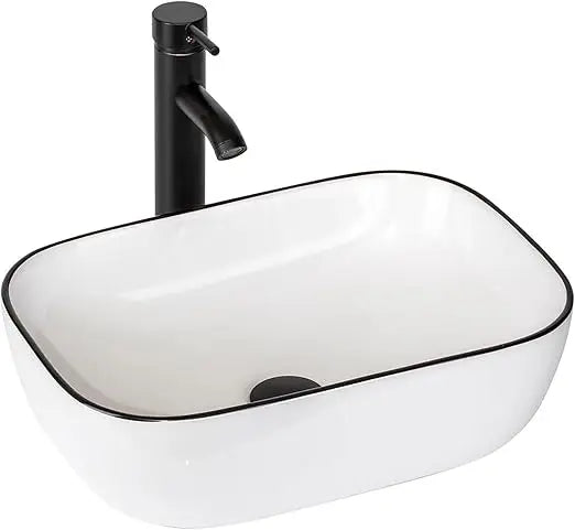 Bathroom Vessel Sink 18'' x 12.6'' Ceramic Porcelain Bathroom Sink Above Counter Basin Washing Bowl with Faucet Pop up Drain Com