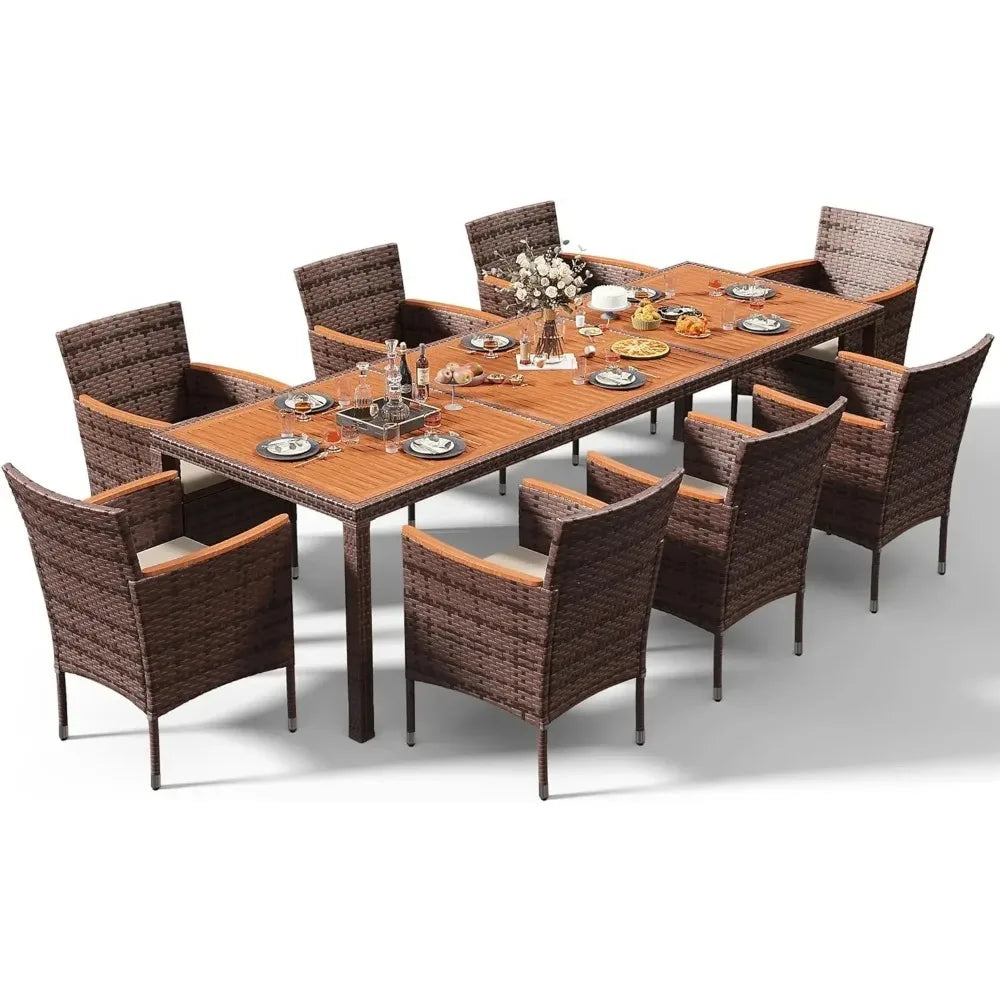 Acacia Wood Top Patio Conversation Set With Rattan Table And Chairs