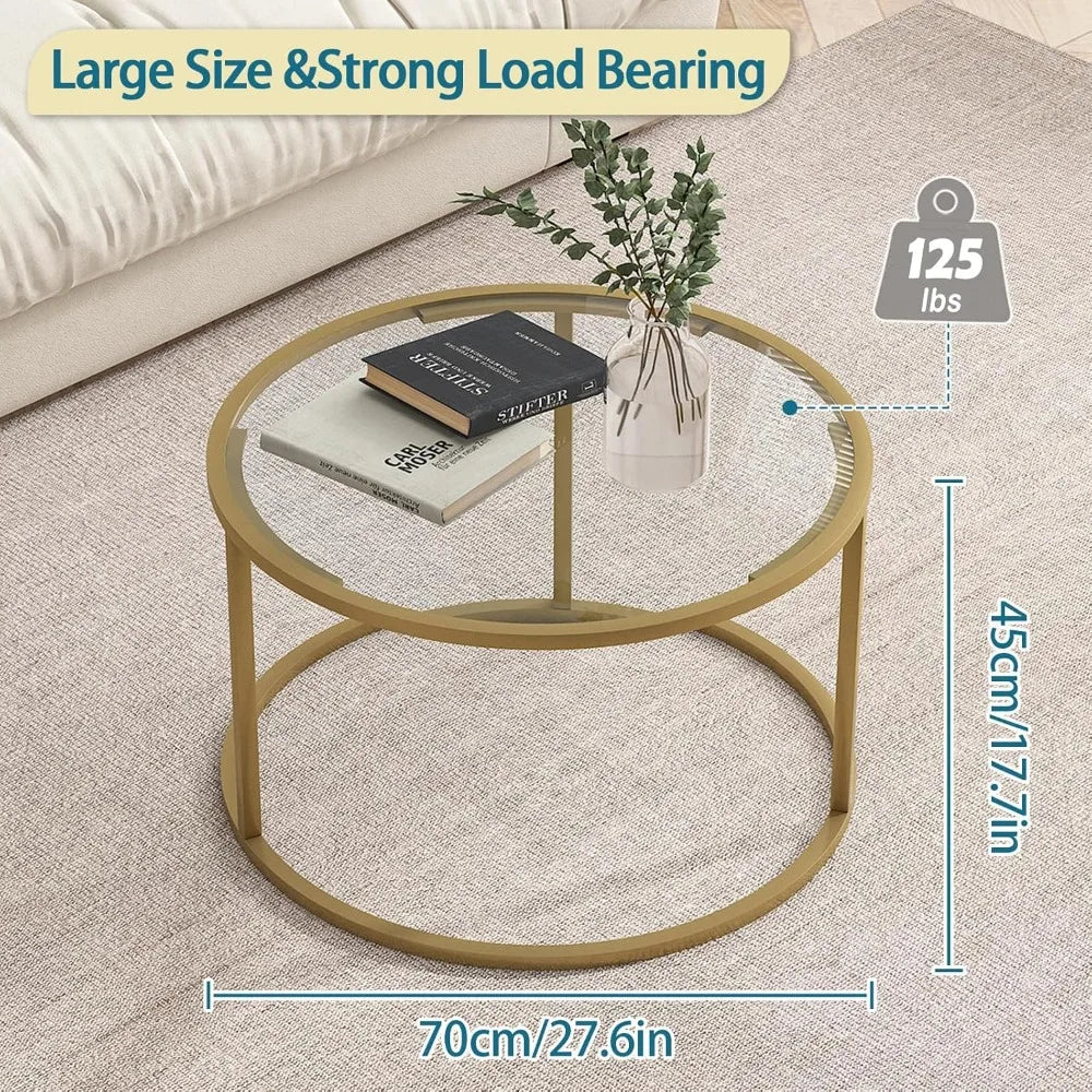 Round Glass Coffee Table With Metal Frame For Living Room