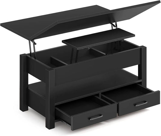 Convertible Lift-Top Coffee Table With Drawers And Hidden Storage
