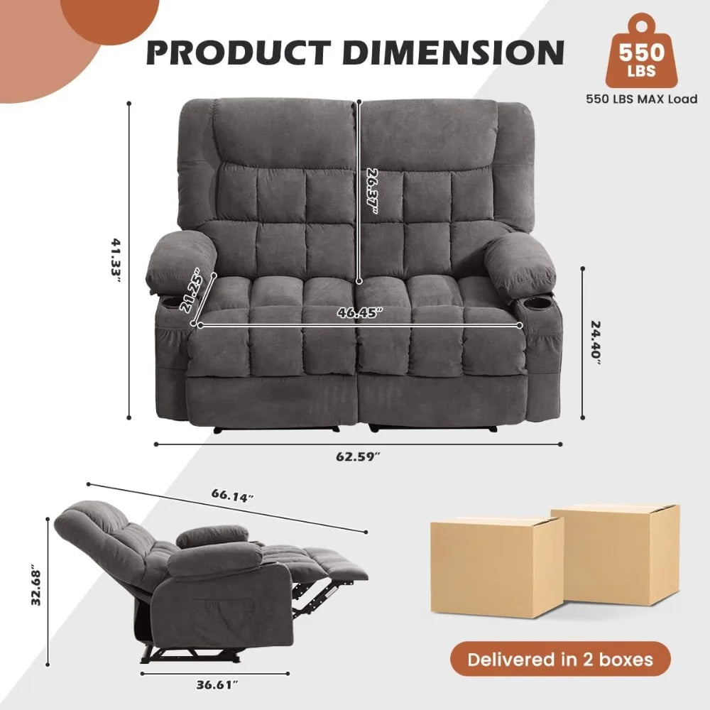 Recliner Loveseat With Cup Holders And Side Pocket