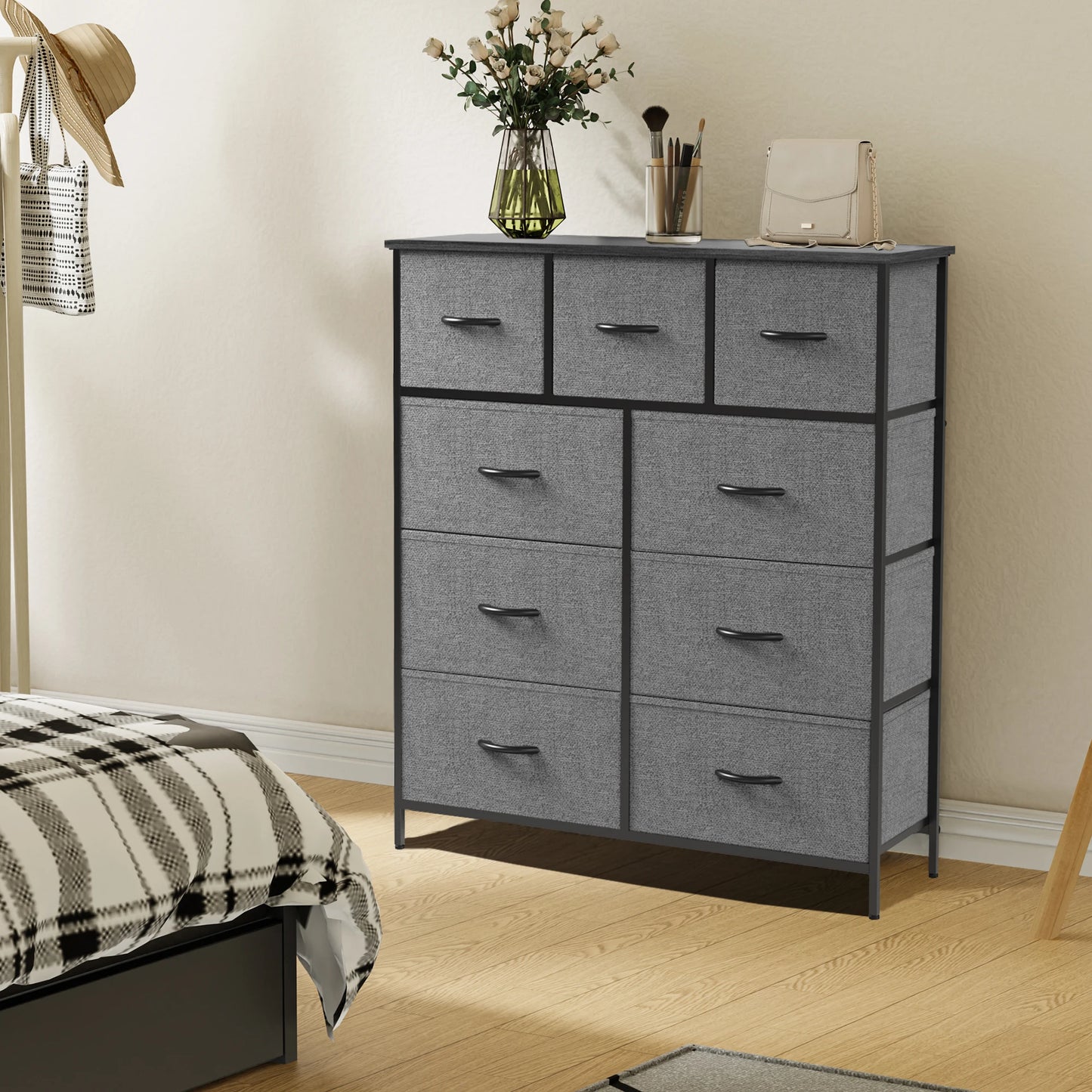 JHK Dresser With Nine Fabric Storage Drawers Wardrobe Organizer