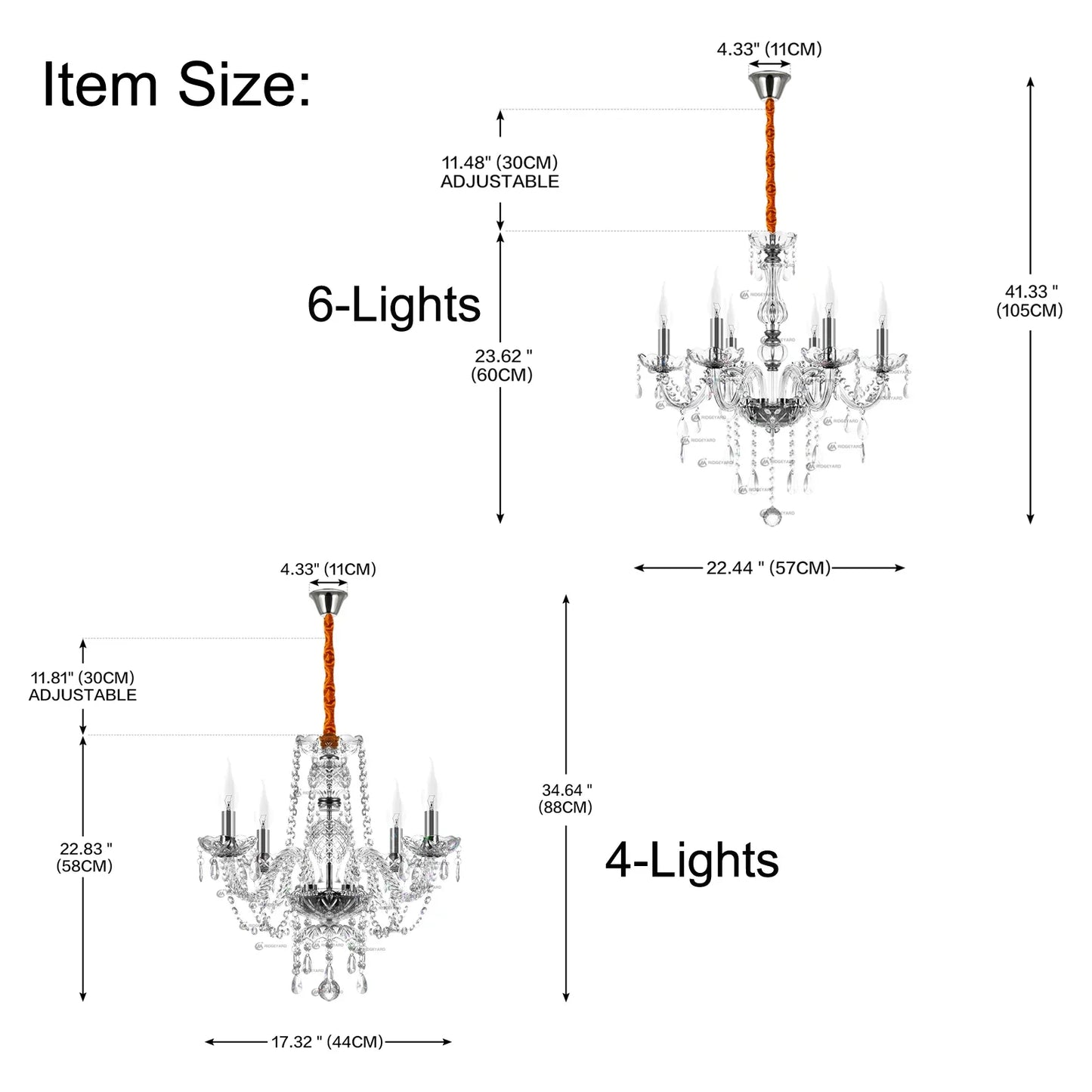 Ridgeyard K9 Crystal Chandelier Four To Eighteen Arms